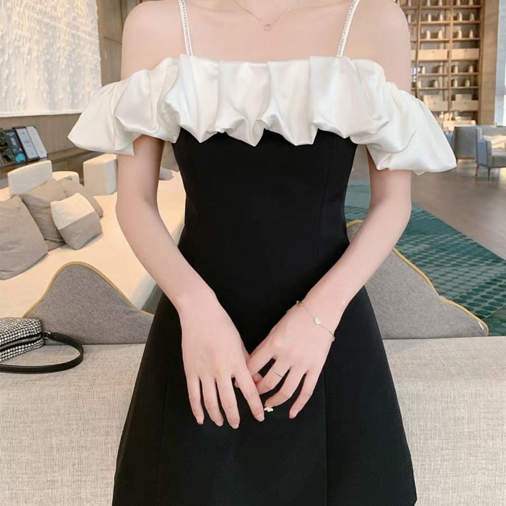 Elegant Black and White Off-Shoulder Dress